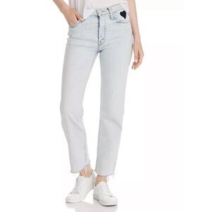 MOTHER Light Wash Straight Leg Jeans with Heart Patch